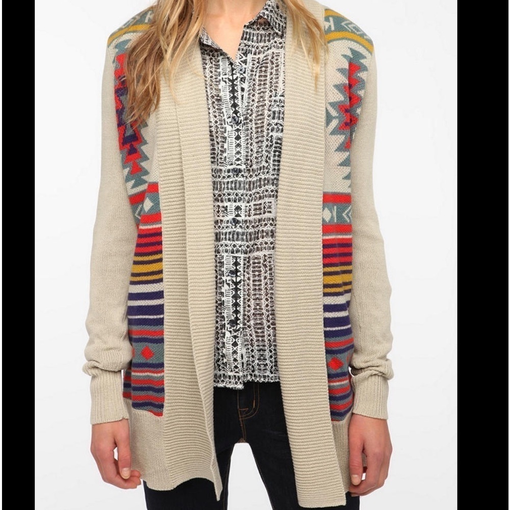 Ecote Cream South Western Open Front Cardigan Tribal Design Size Small - Picture 2 of 8